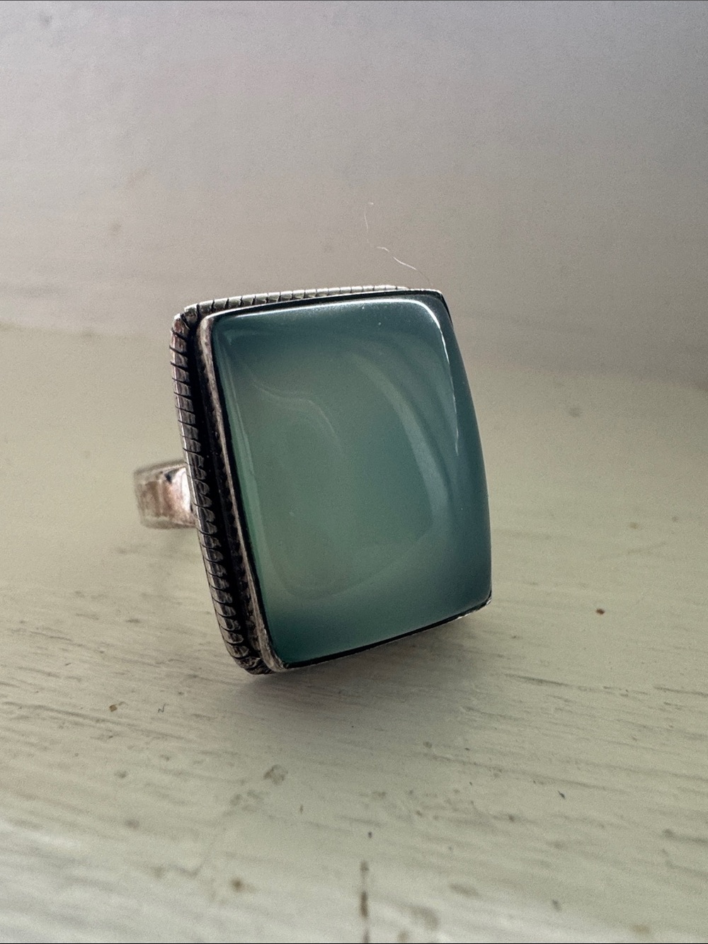 Rectangle Blue Calcedony Statement Ring Sz 4.5